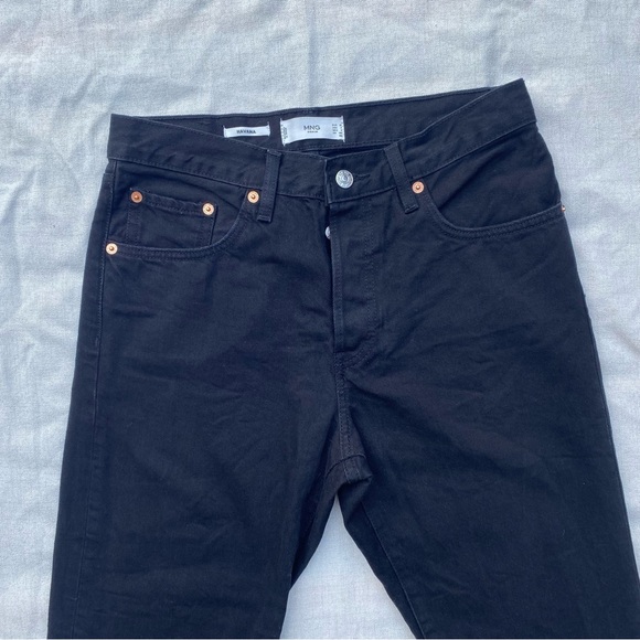 Like New MNG Havana Size 6 Cotton Raw Hem Jeans Black Straight High Waist Crop - Picture 7 of 10